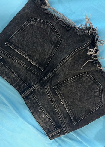 34 Beden siyah Renk Siyah Bağcıklı Salaş Mini Denim Şort