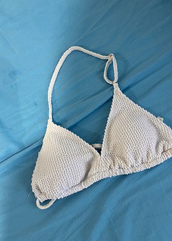 Beyaz Örgü İp Askılı Bikini Üstü