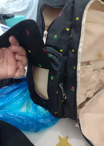 Beden Çiçek Desenli Fermuarlı Anne Bebek Sırt Çantası