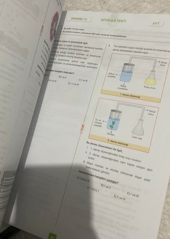 AYT Biyoloji Denemeleri Enerji 20x13 Soru