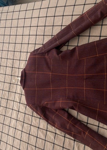 Trendyol & Milla Kadın Bordo Kareli Midi Blazer Ceket