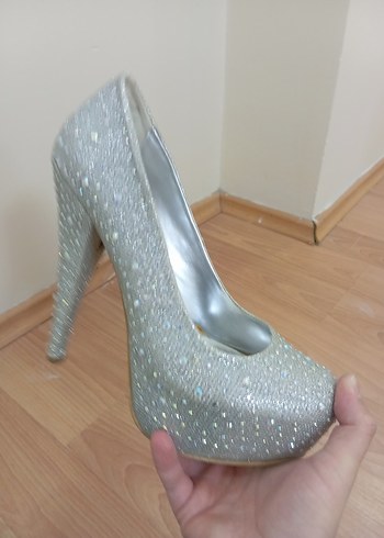 Beyaz Taşlı Platform Topuklu Abiye Ayakkabı - Görsel 2