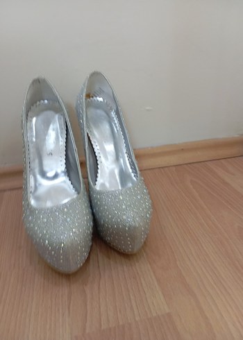 Beyaz Taşlı Platform Topuklu Abiye Ayakkabı - Görsel 3