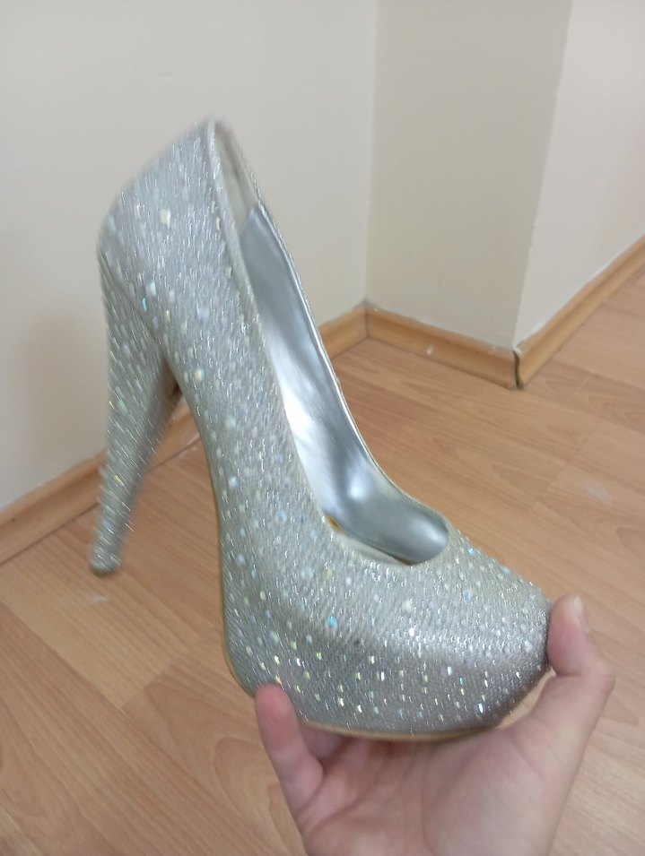 Beyaz Taşlı Platform Topuklu Abiye Ayakkabı - Görsel 2