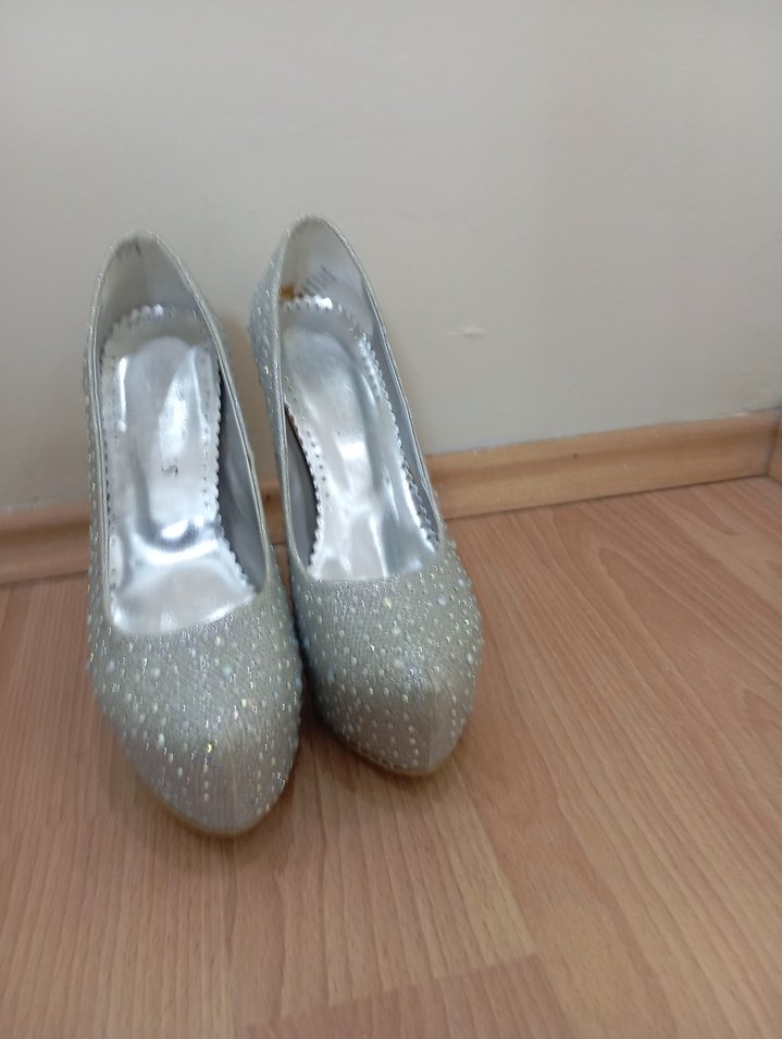 Beyaz Taşlı Platform Topuklu Abiye Ayakkabı - Görsel 3