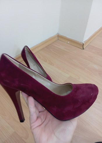Bordo Süet Stiletto Topuklu Kadın Ayakkabı - Görsel 2