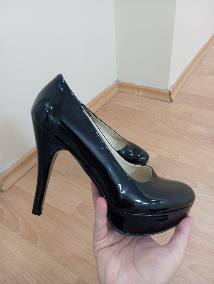 Siyah Parlak Yılan Desenli Stiletto - Görsel 2