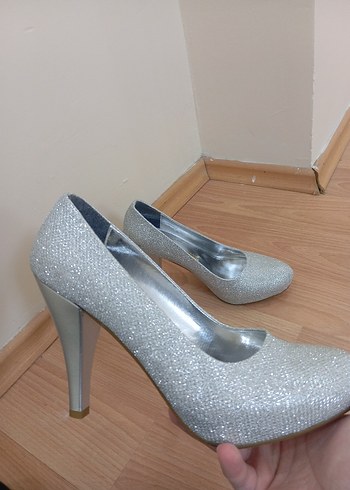 Gri Simli Platform Topuklu Kadın Abiye Ayakkabı - Görsel 2