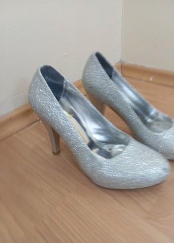 Gri Simli Platform Topuklu Kadın Abiye Ayakkabı - Görsel 3