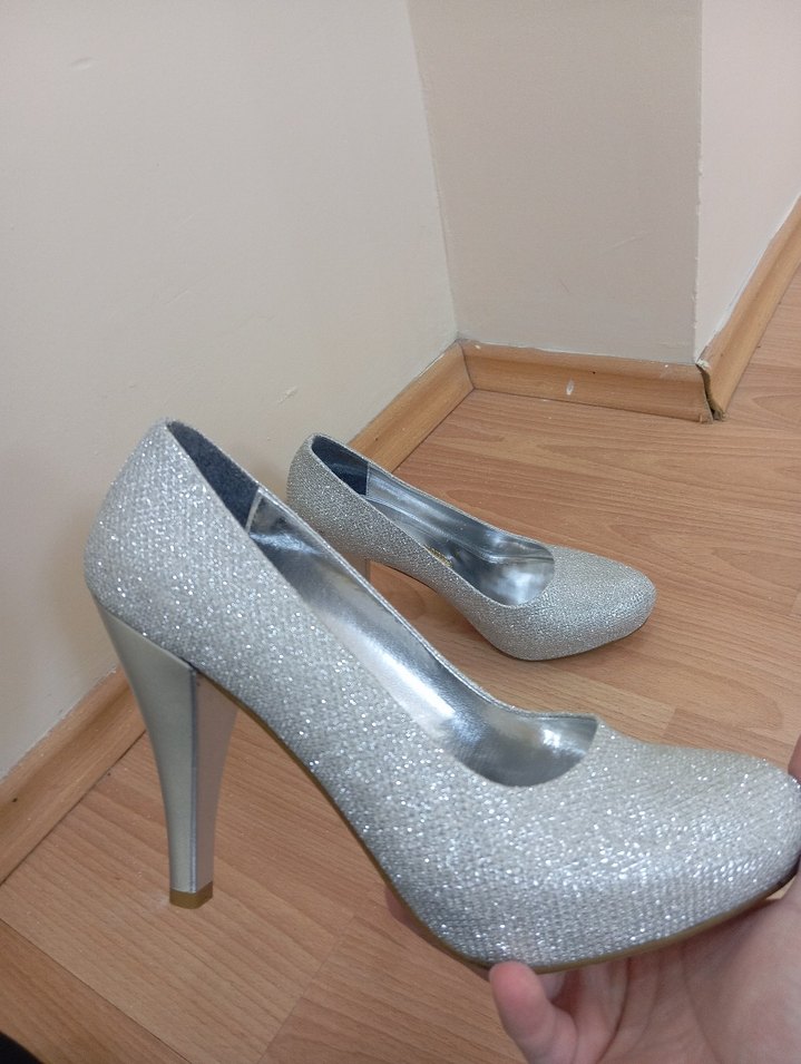 Gri Simli Platform Topuklu Kadın Abiye Ayakkabı - Görsel 2