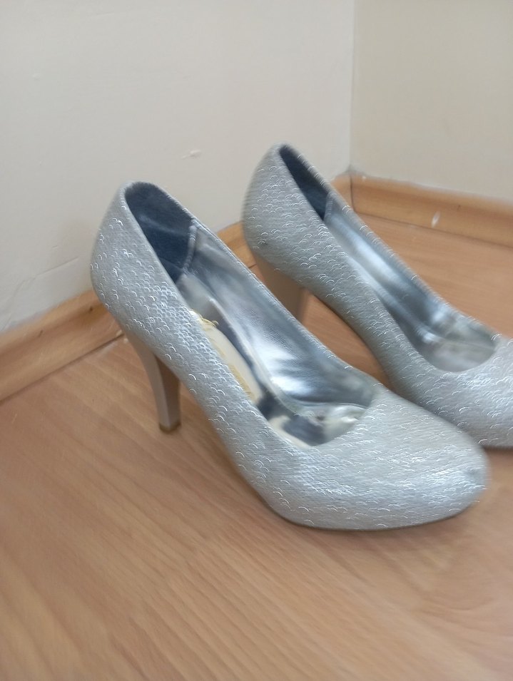 Gri Simli Platform Topuklu Kadın Abiye Ayakkabı - Görsel 3