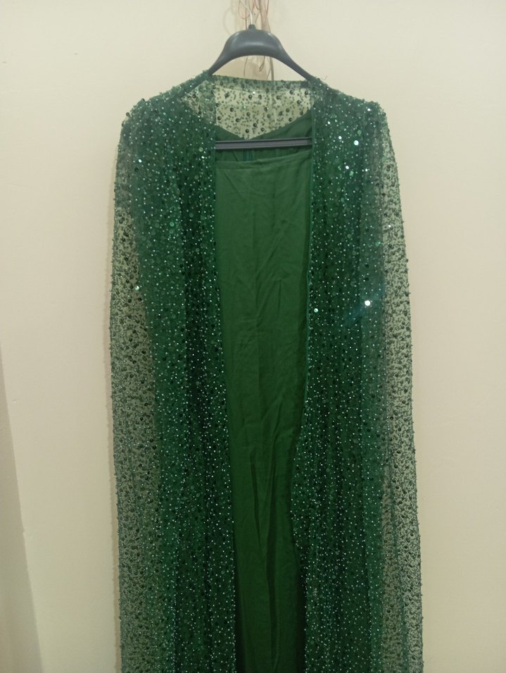 Yeşil Parlak uzun kollu yöresel elbise - Görsel 4