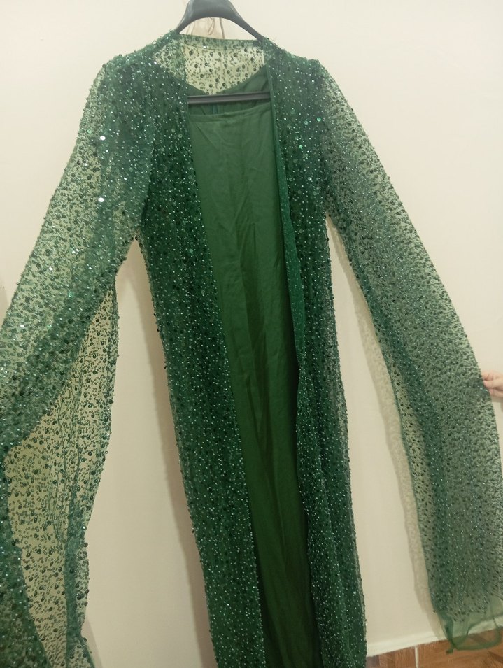 Yeşil Parlak uzun kollu yöresel elbise - Görsel 2