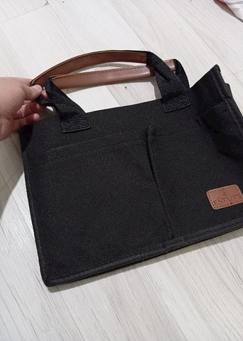 Deri Saplı Siyah Minimalist Kadın Çanta