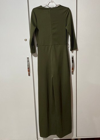 V Yaka Uzun Kollu Haki Kadın Tulum - Görsel 6