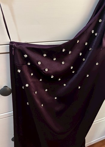 Mürdüm Tek Omuz Gece Elbisesi - Görsel 2