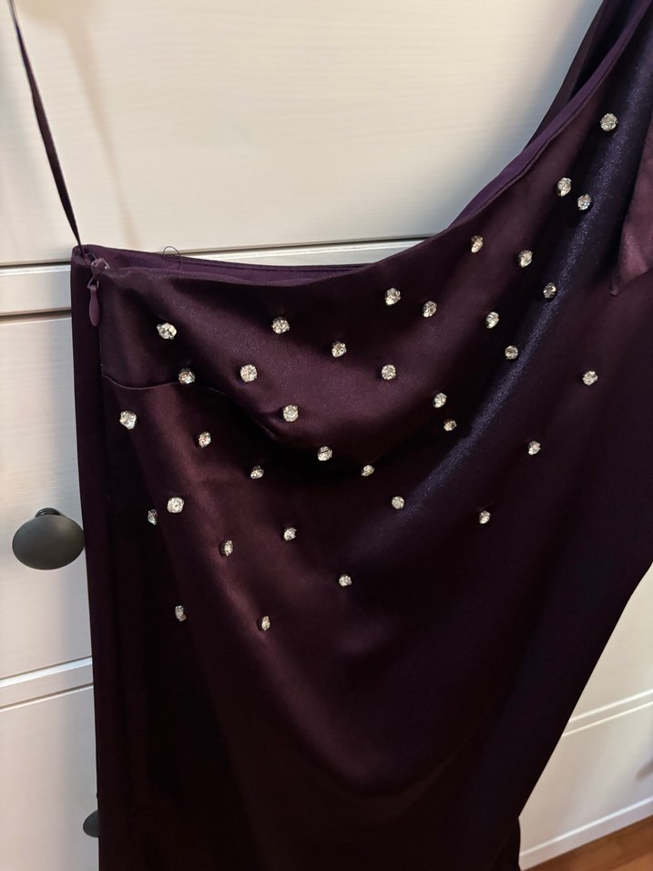 Mürdüm Tek Omuz Gece Elbisesi - Görsel 2