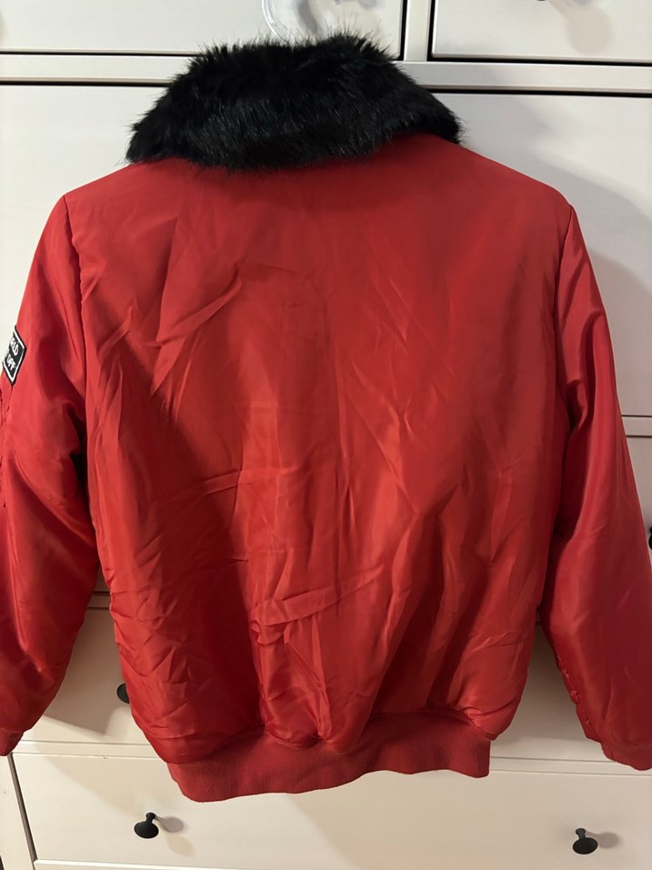 Kırmızı Kürk Detaylı Bomber Ceket - Görsel 5