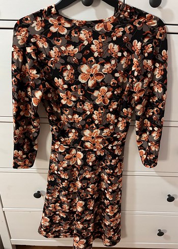 Kahverengi Çiçek Desenli Bohem Elbise - Görsel 5