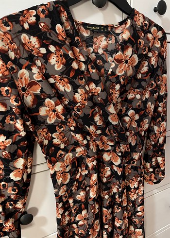 Kahverengi Çiçek Desenli Bohem Elbise - Görsel 2