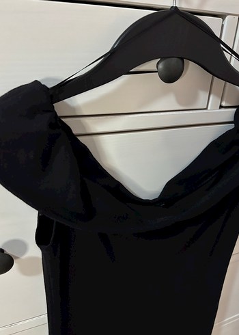 Siyah Drapeli V Yaka Midi Elbise - Görsel 2