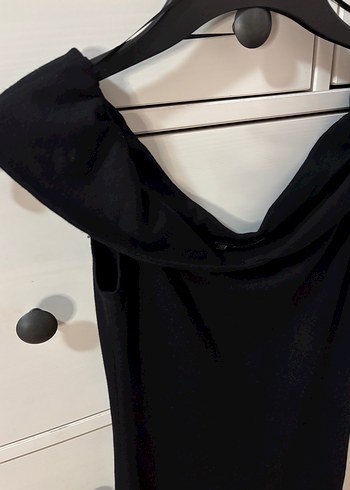 Siyah Drapeli V Yaka Midi Elbise - Görsel 4