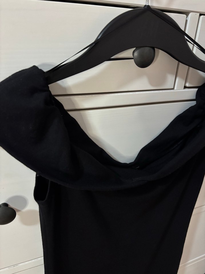 Siyah Drapeli V Yaka Midi Elbise - Görsel 2