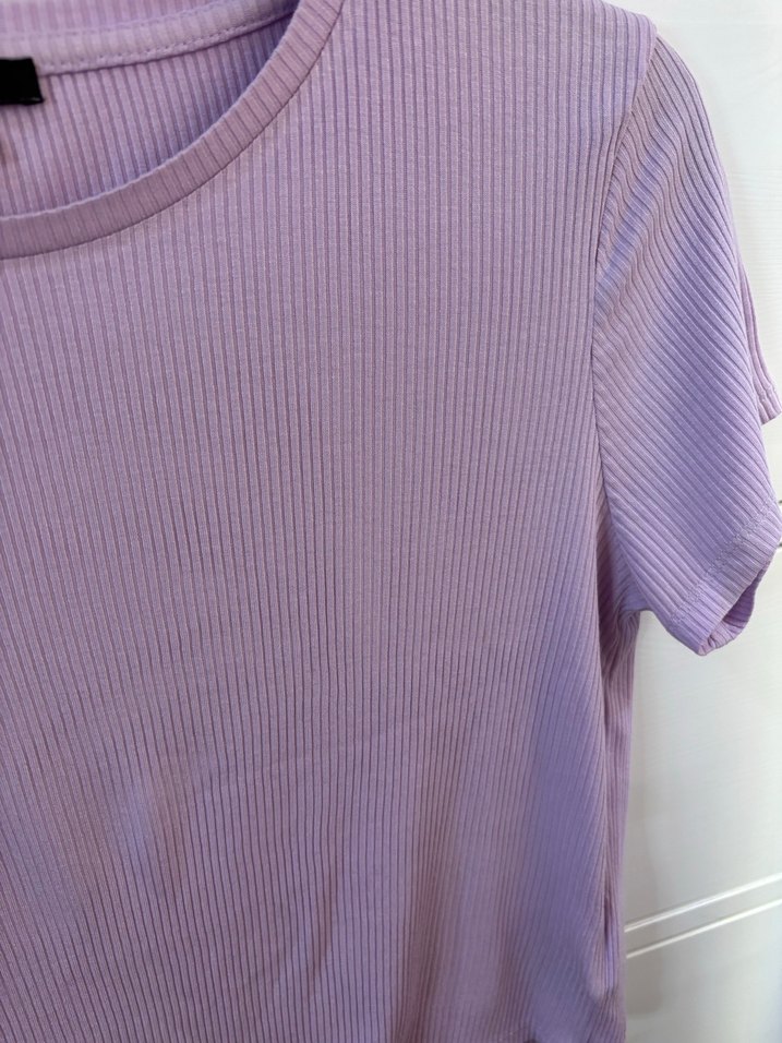 Mor Kısa Kollu Fitilli Tişört - Görsel 4
