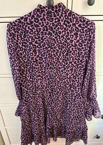 Leopar Desenli Mor Uzun Kollu Elbise - Görsel 6