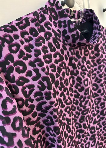 Leopar Desenli Mor Uzun Kollu Elbise - Görsel 3