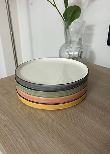 Lc Waikiki Home Renkli Kenarlı Beyaz Seramik Tabaklar (4 adet)