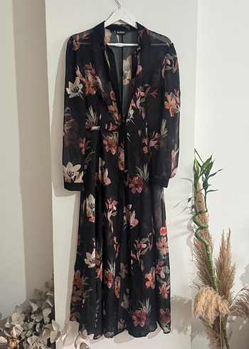 Siyah Transparan Uzun kimono - Görsel 5