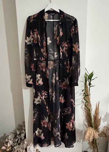 Siyah Transparan Uzun kimono - Görsel 6