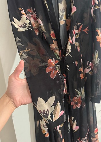 Siyah Transparan Uzun kimono - Görsel 7