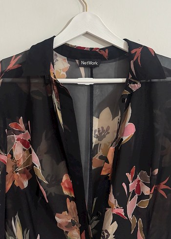 Siyah Transparan Uzun kimono - Görsel 4