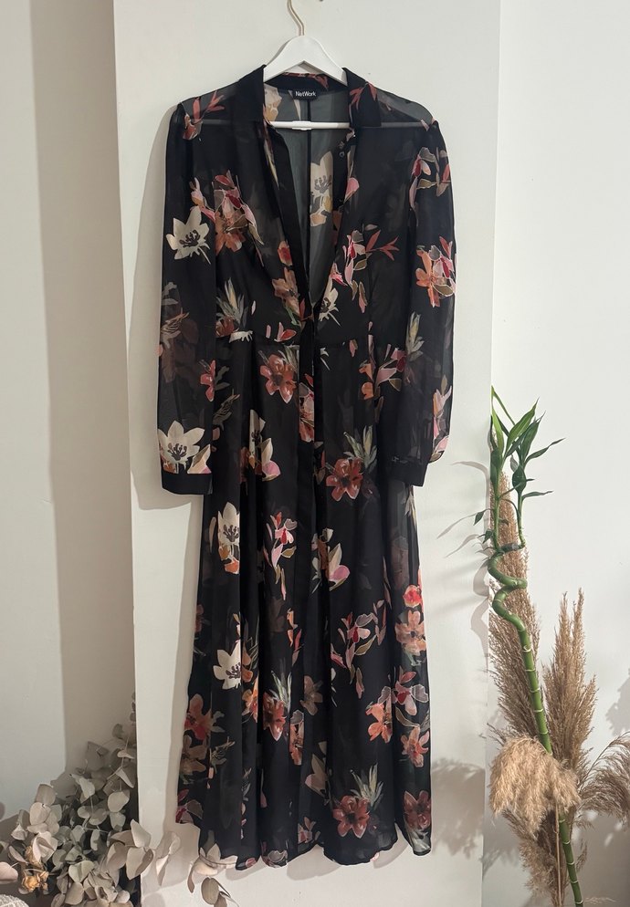 Siyah Transparan Uzun kimono - Görsel 5