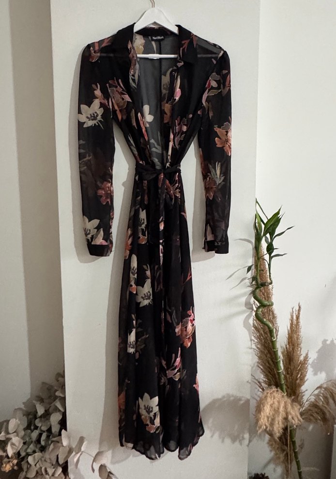 Siyah Transparan Uzun kimono - Görsel 2