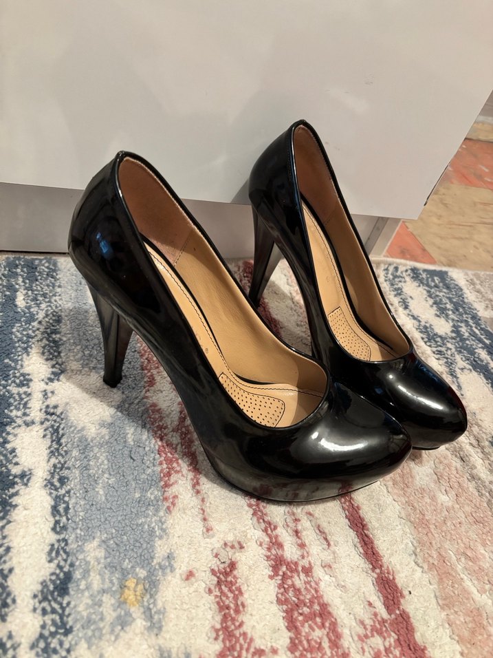 Siyah Rugan Stiletto Topuklu Kadın Ayakkabı - Görsel 2