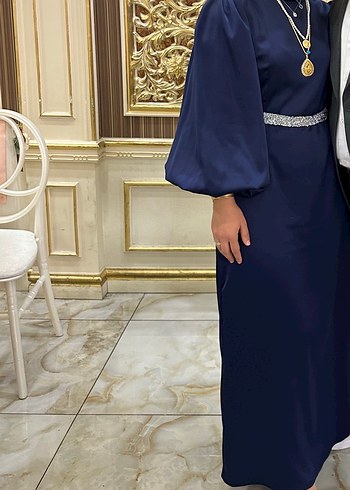38 Beden Şık Lacivert Uzun Abiye Elbise