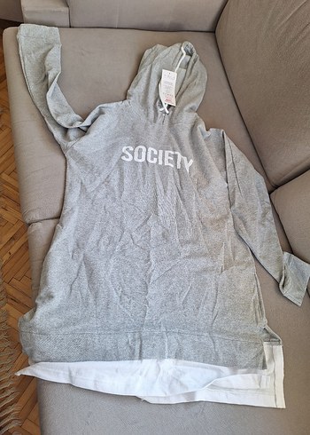 xxl Beden gri Renk Gri Uzun Kollu Salaş Sweatshirt
