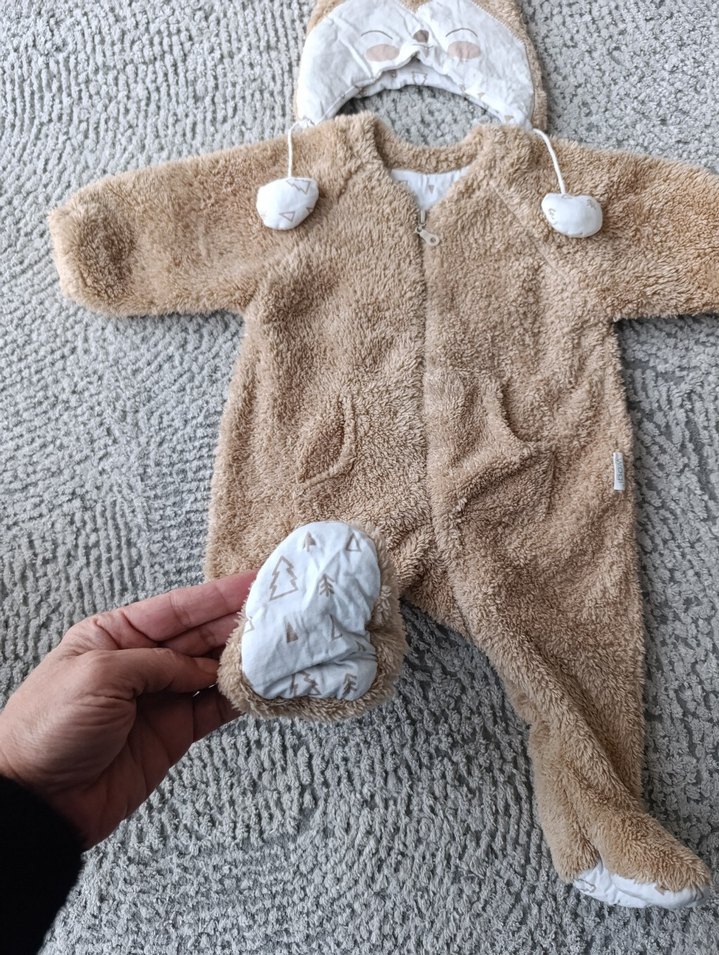 Kürklü Kahverengi Bebek Tulumu - Görsel 3