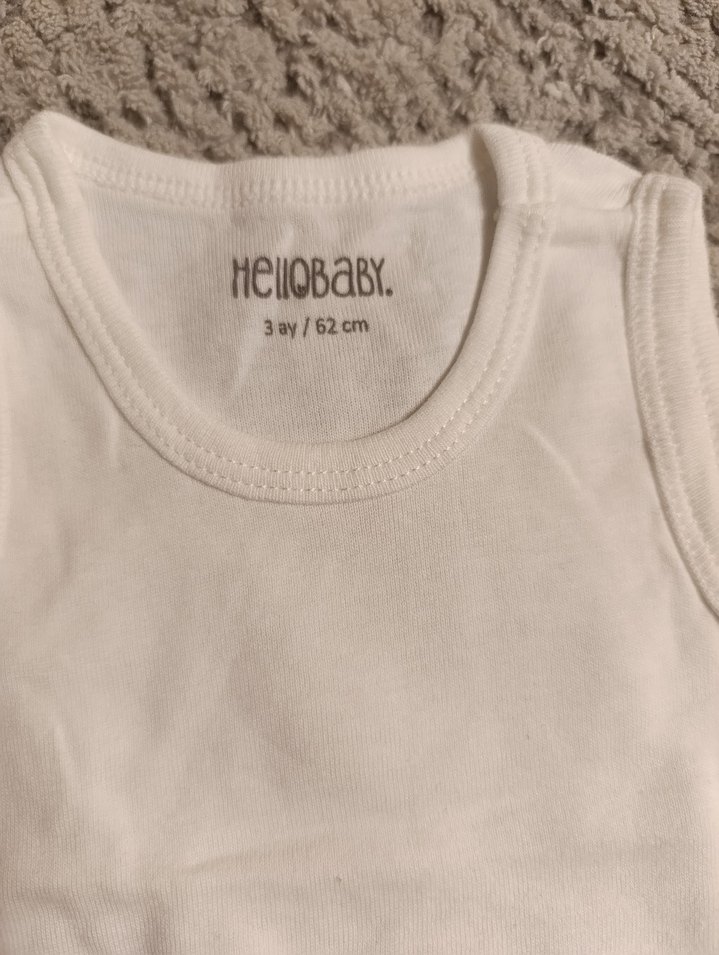 Bebek Kolsuz Beyaz Pamuklu Body - Görsel 3