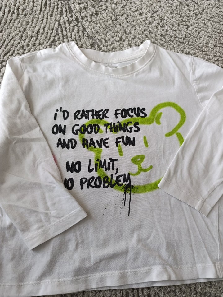 Kız Çocuk Beyaz Pamuk Uzun Kollu Baskılı Tişört - Görsel 4