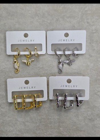 Altın Renk Mini Sıralı Taşlı Kadın Küpeler - Görsel 2