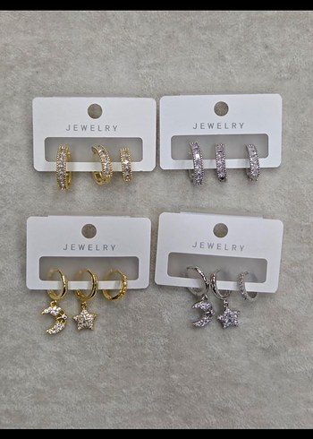 Altın Renk Mini Sıralı Taşlı Kadın Küpeler - Görsel 5