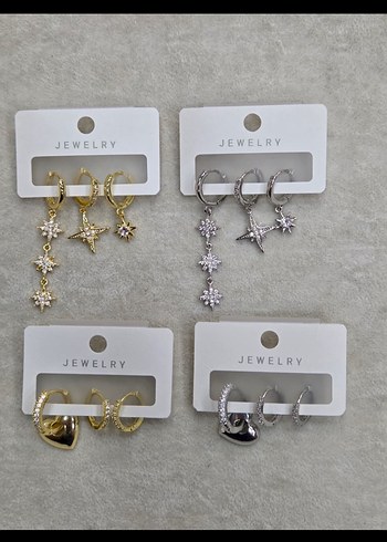 Altın Renk Mini Sıralı Taşlı Kadın Küpeler - Görsel 3