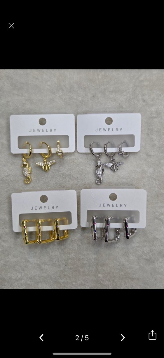 Altın Renk Mini Sıralı Taşlı Kadın Küpeler - Görsel 2