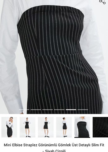 38 Beden siyah Renk Mini elbise straplez görünümlü gömlek detaylı slim fit elbise