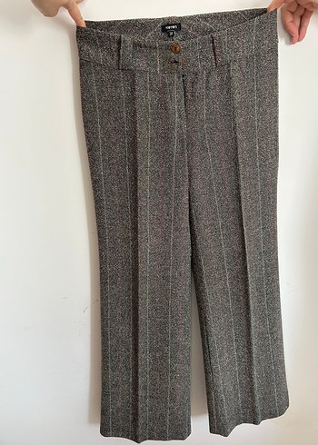 Cotton Bar Gri Piliseli Kadın Kumaş Pantolon