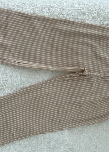 Çizgili Kadın Keten Pilili Pantolon
